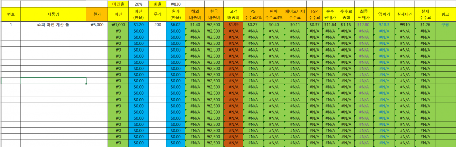 비즈니스 문서 | 엑셀 · 통계] 쇼피(Shopee) 마진 계산 엑셀 툴(싱가포르 기준) 보내드립니다. - 사람인 긱 재능마켓