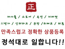 스토어, 오픈마켓(옥션, 지마켓, 11번가, 인터파크), 소셜(쿠팡, 위메프, 티몬), 자사몰 상품등록 정직하게 해드립니다